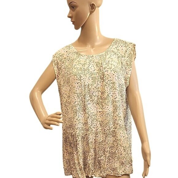 Caslon Flowy Neutral Boho Coastal Feminine Cap-Sleeve Pleated Top Plus Sz. 2X - Picture 2 of 7